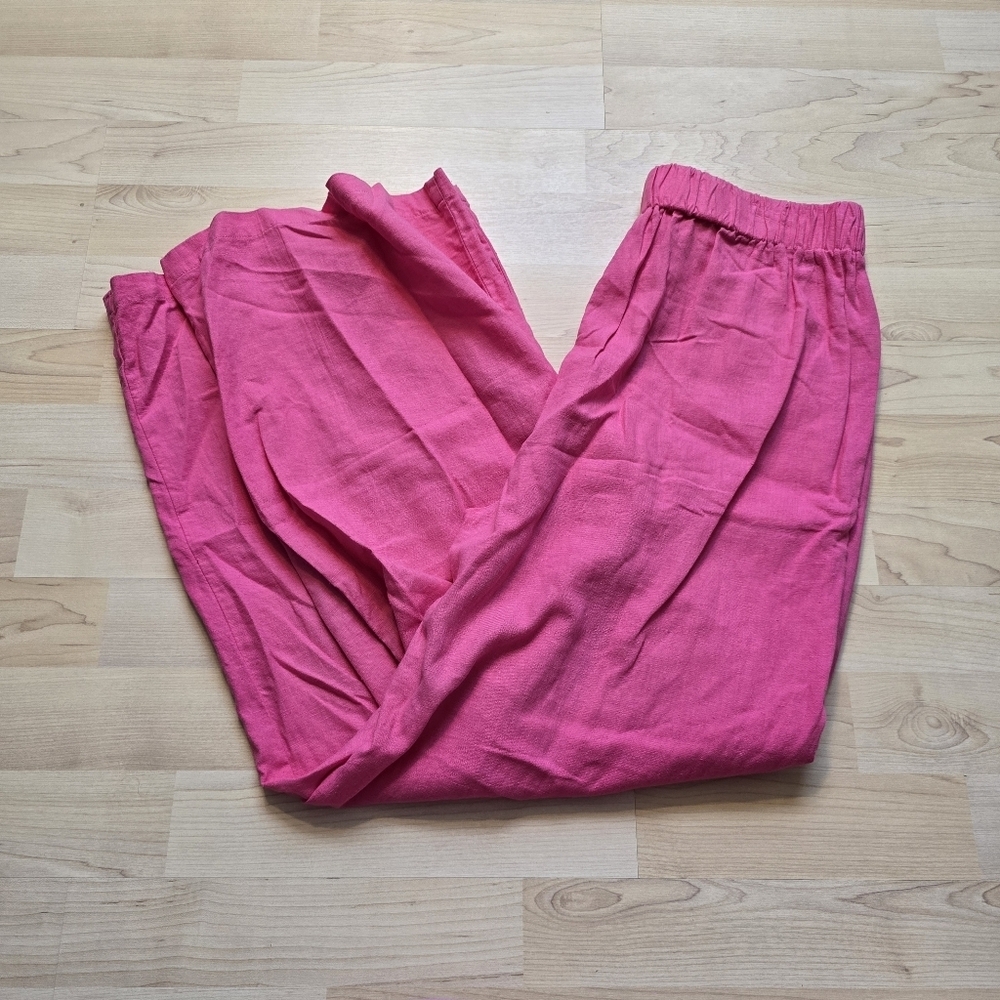 H/G Linen Blend Split Front Leg Pink Beach Pants Size Medium